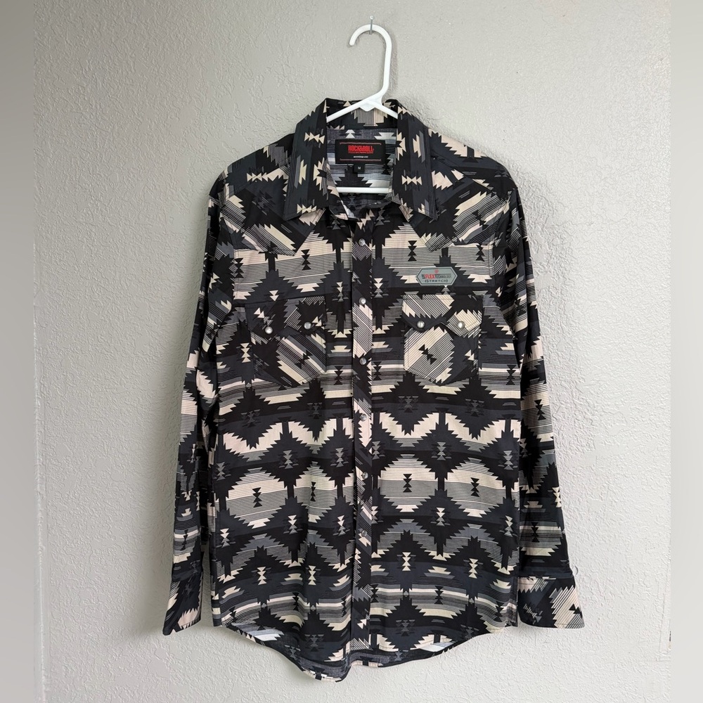 Rock&Roll Cowboy Patterned Pearl Snap Button-Down Shirt